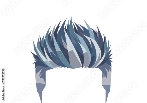 Spiky bluegray hair with pointed strands digitally rendered