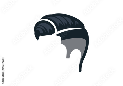 Stylized dark blue pompadour gray sideburns white highlights