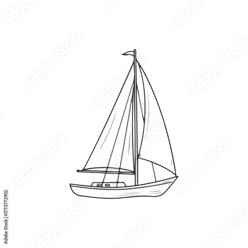 A simple, hand-drawn sketch of a sailboat with its sails fully deployed, ready to navigate the open water.
