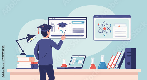 Academic Presentation A Professor Explaining Online Education with Digital Tools