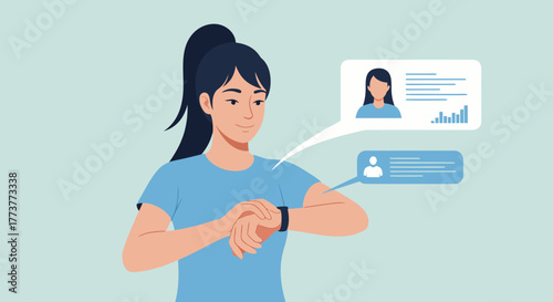 Woman Checking Smartwatch with Contact and Activity Data Displayed