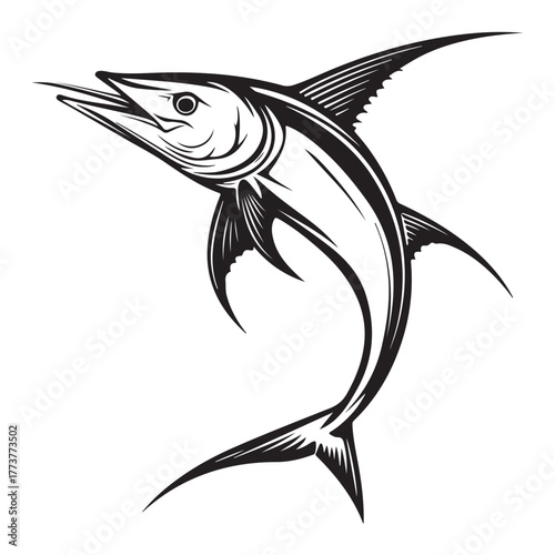 Hunting Marlin silhouette, a fearless chaser of prey - Marlin illustration - Minimalist Marlin vector - Fish silhouette