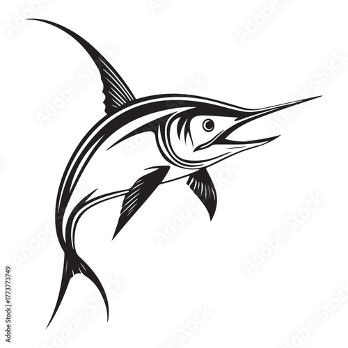 Hunting Marlin silhouette, a fearless chaser of prey - Marlin illustration - Minimalist Marlin vector - Fish silhouette