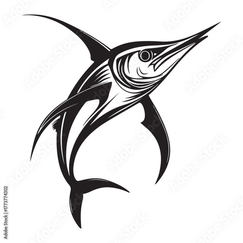 Hunting Marlin silhouette, a fearless chaser of prey - Marlin illustration - Minimalist Marlin vector - Fish silhouette