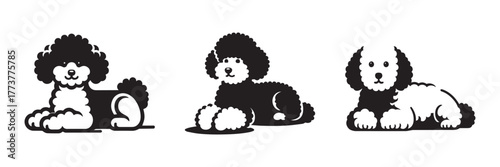Adorable Poodles in a Row: A Charming Black and White Illustration.