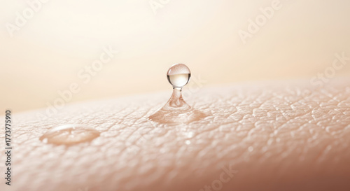 肌の表面で弾ける水滴のマクロ表現