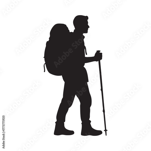 Male hiker silhouette vector flat illustration design on white background