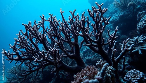 Fototapeta Naklejka Na Ścianę i Meble -  Intricate black coral branches, deep sea habitat,  skeleton,  deep sea