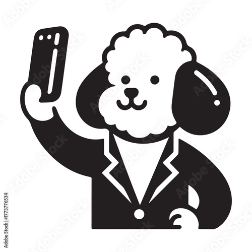 Poodle in a Suit Taking a Selfie.