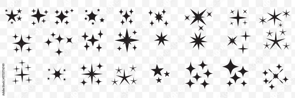 Obraz premium blinking shining star, sparks and sparkle shapes vector illustration. sparkle star icon set. simple star burst symbo. Different twinkling stars collection. Star icons. Twinkling stars. Sparkles, 