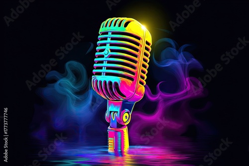 Vibrant retro microphone in neon colors