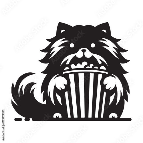 Cute Black Dog with Popcorn Bucket Illustration.