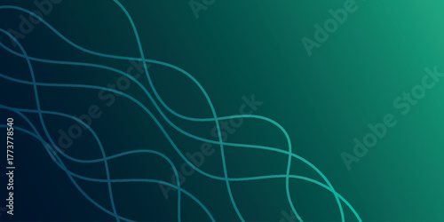 Dark green gradient abstract background with modern and futuristic glowing green wavy lines decoration. Background concept with elegant curved line design for covers, banners, brochures, certificates.