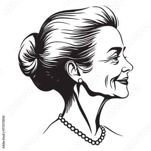 Elegant Vintage Portraits of Women in Engraving Style Line Art