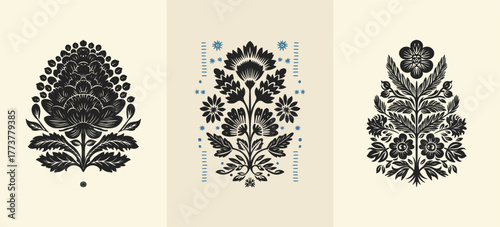 Merry Christmas and Happy New Year illustration, for greeting cards, posters, holiday covers. Xmas festive linocut black hand drawn.