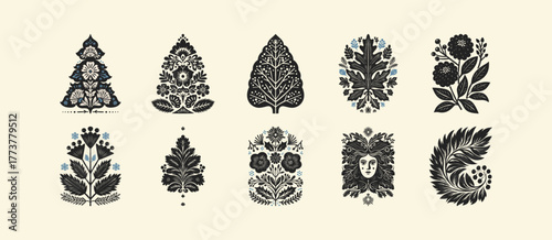 Merry Christmas and Happy New Year illustration, for greeting cards, posters, holiday covers. Xmas festive linocut black hand drawn.