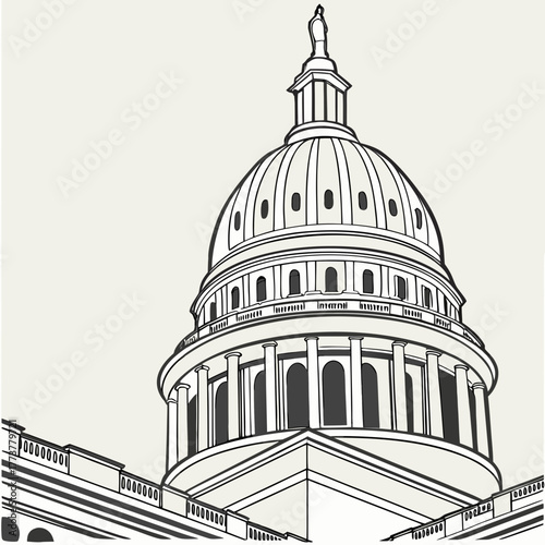Iconic dome of the united states capitol building in washington dc rendered in a minimalist line art style
