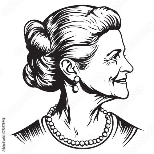 Elegant Vintage Portraits of Women in Engraving Style Line Art