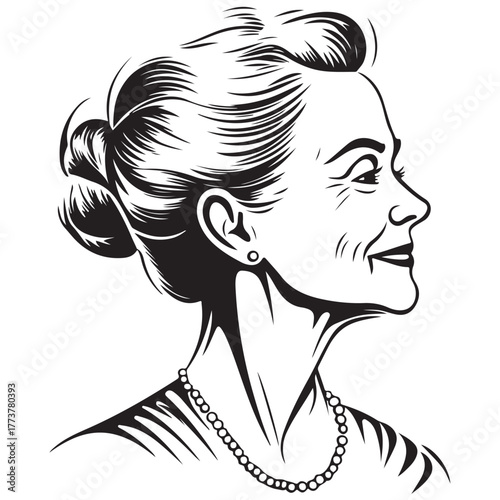 Elegant Vintage Portraits of Women in Engraving Style Line Art