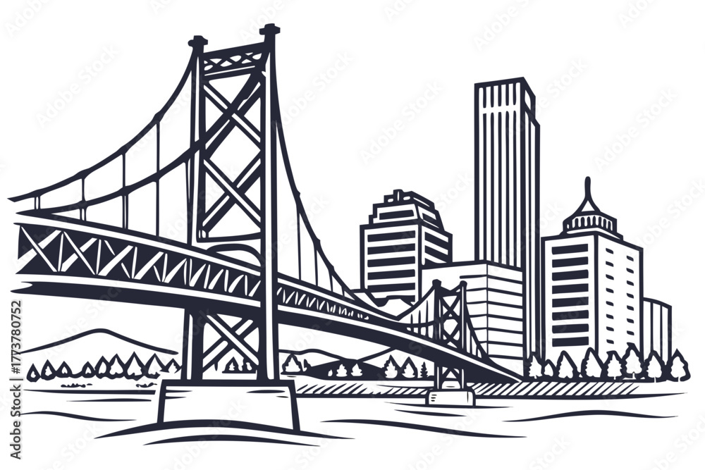 Fototapeta premium Minimal vector of Portland bridge skyline modern composition 