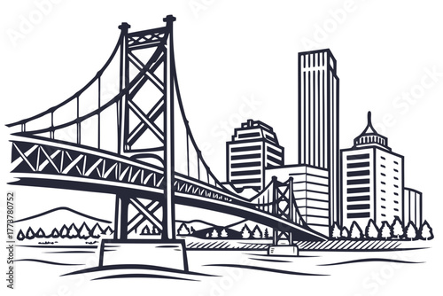 Minimal vector of Portland bridge skyline modern composition
