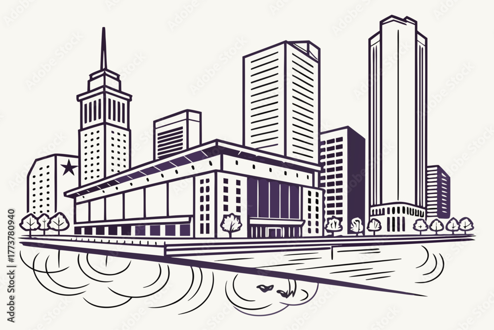 Fototapeta premium Flat modern vector of Houston downtown reflection minimal tone 