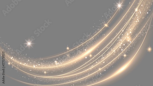 黒い背景に輝く金色のパーティクルと光の軌跡