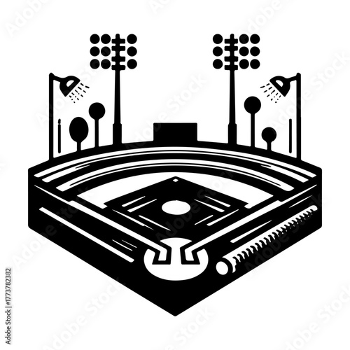 Baseball Stadium Illustration: A Detailed Black and White View.