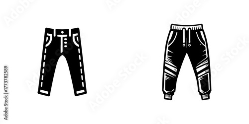 Black pants illustrations jeans and sweatpants vector graphics.
