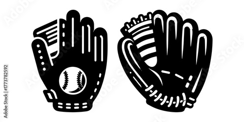 Baseball gloves illustration black and white sport equipment.