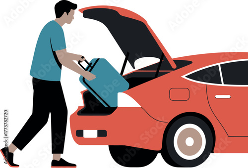 A person is loading luggage into the trunk of a car.