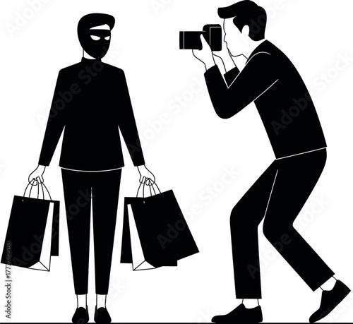 A photographer captures a masked figure carrying shopping bags, suggesting a clandestine activity.