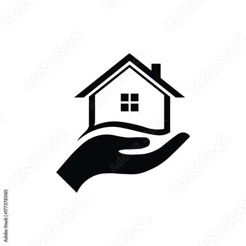 Black silhouette of a hand holding a house