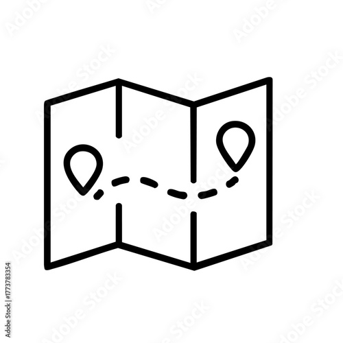 A minimalist folded map with a dotted route and pin, symbolizing navigation and travel planning.