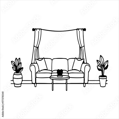 Clean Flat Design Kitchen Room Illustration Vector Scene, An Aesthetic Interior Representing Minimalist Home Décor and Culinary Cooking in a Scandinavian Digital Style.