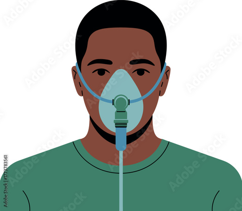 A person wears a medical oxygen mask for breathing support.