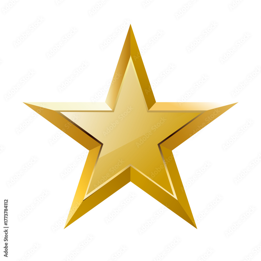 Obraz premium Glossy three dimensional gold five pointed star vector illustration graphic design.