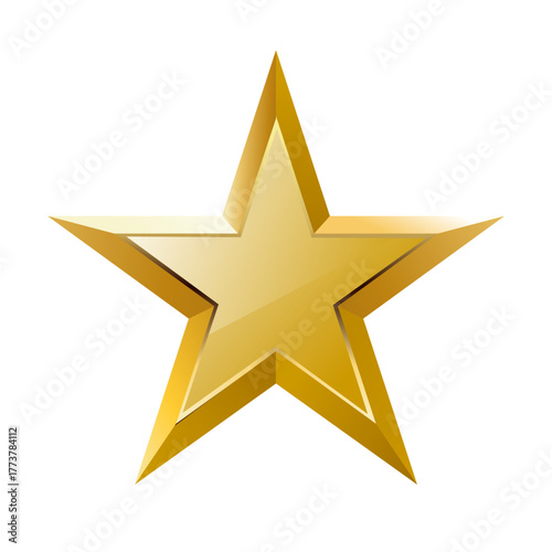 Glossy three dimensional gold five pointed star vector illustration graphic design.