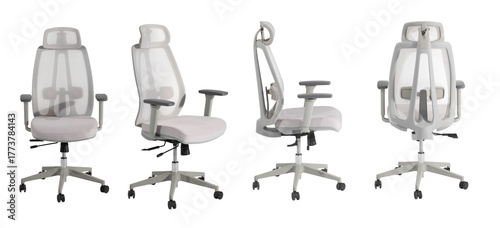 Ergonomic Tan Leatherette grey Office Chair front back side with Swivel Base and Wheels 3 view brown color Comfortable Swivel Desk Chair with Padded Seat and Armrests Faux Leather Swivel Wheel.