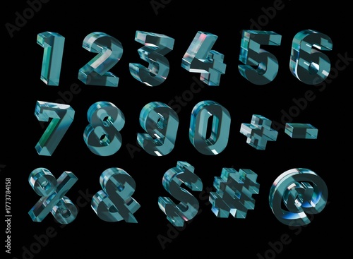 glass numbers set 3d render dispersion trendy design