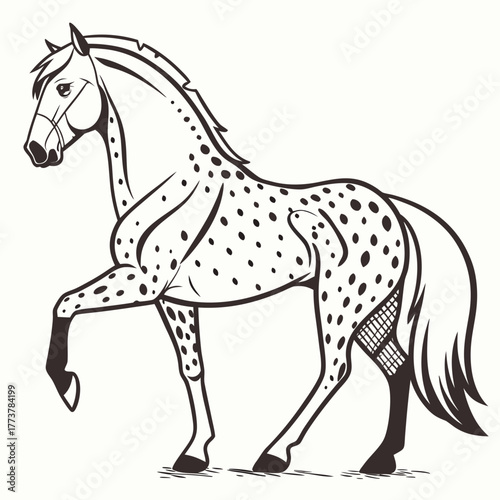 Elegant appaloosa horse with distinctive spots shown in a side profile with one leg raised