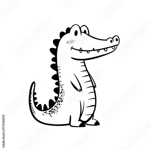 Crocodile. Crocodile simple black and white line art vector logo