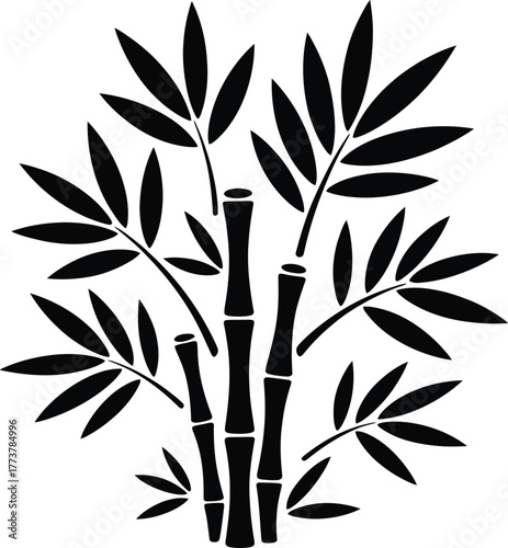 Stylized Black Silhouette of Bamboo Stalks and Leaves