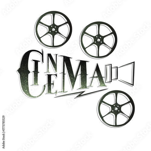 Cinema Text Design with Film Reel and Vintage Movie Camera | Cinematic Typography for Film Production & Entertainment Industry