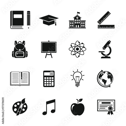 Vector illustration of set of education and school related icons