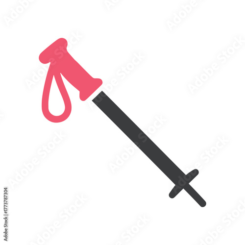 Pink and grey ski pole icon on white background equipment winter