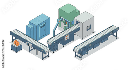 Modern industrial conveyor system in isometric design
