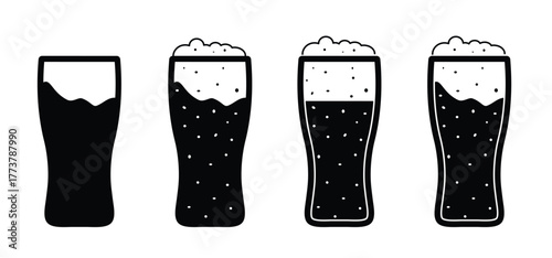 Cartoon beer glass. For Beer bottle or beer tap. Alcohol drinks. Alcoholic tools. Brewery, restaurant, pub or bar concept. Drink a pint idea. For oktoberfest, beer festival.