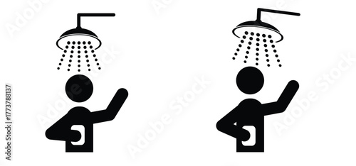 Shower head with water drops for man or woman. Bathroom tools. Water shower symbol with soap. for shower stall or shower bath and bath room, bathing hot water. Douche icon. Showerhead logo