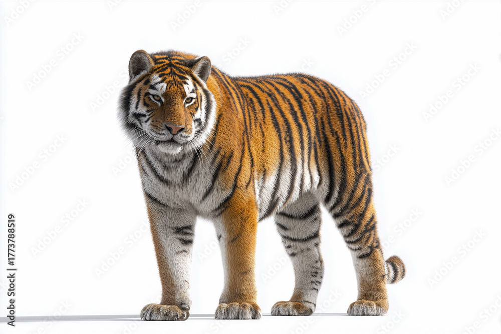 Obraz premium Tiger auf weißem Hintergrund – Symbol für Stärke und Eleganz